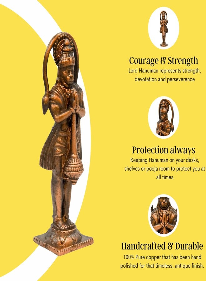 Bhimonee Decor Handmade Copper Hanuman Idol | 2.5 Inches | 40g | Patina Antique Finish | Bajrangbali Murti for Puja & Home Décor - Image 3